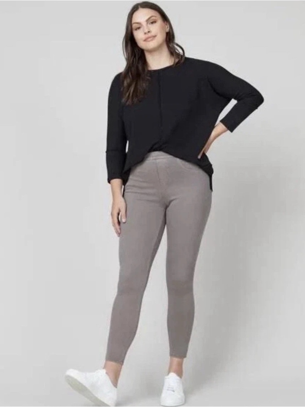 SPANX Jean-ish Ankle Leggings Earthy Taupe M $98 Gray Medium